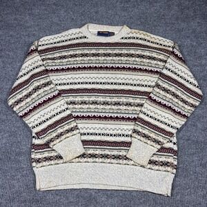Vintage Gulf Traders Sweater Men's XL Classic Fair Isle Knit  Beige Casual